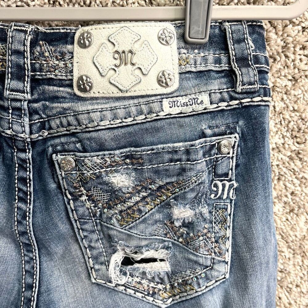 Miss Me Jeans Women’s 29 Thick Heavy Stitch Distressed Denim Blue Standard Boot - Picture 6 of 8
